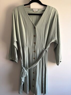 Calvin Klein Sage Green Button-Front Midi Dress